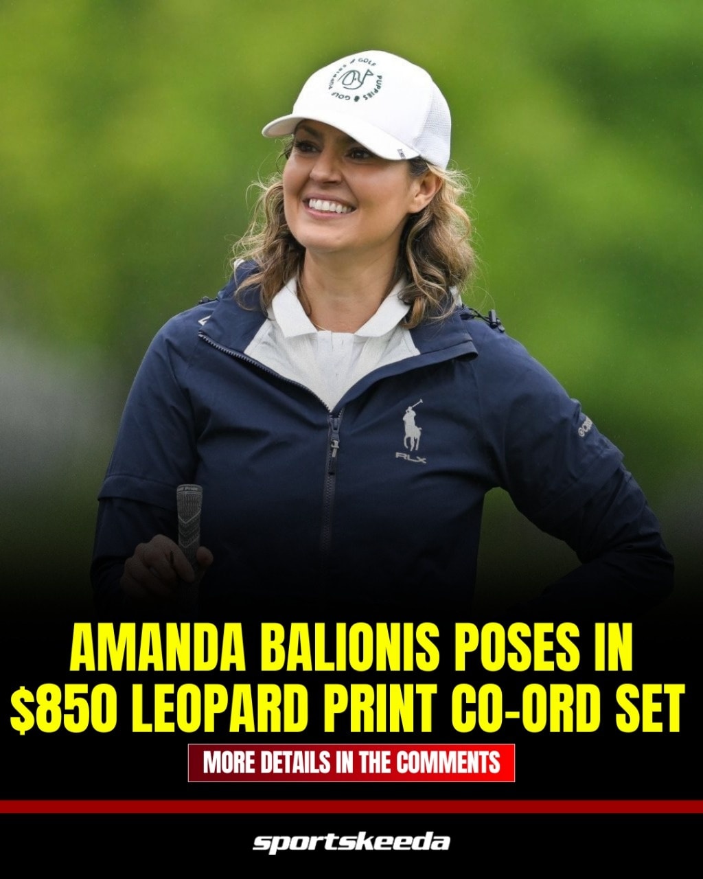 amanda balionis black dress stuns in designer leopard print co-ord worth $850 at Bethpage Black. 💎📸 #SKG Take a look in the comments 👇 Size:8x10 in Short Sleeve 90s Floral boostfallintoyou