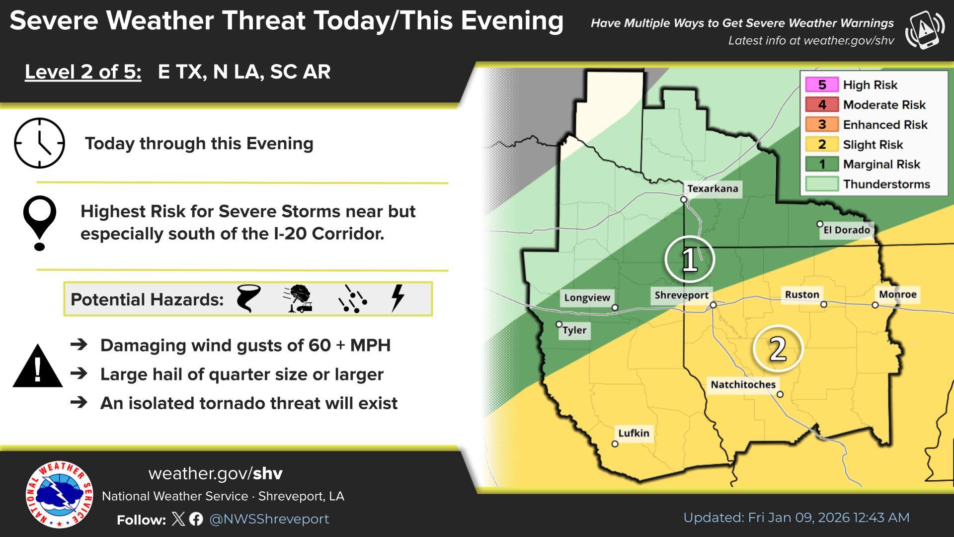 US - Damaging thunderstorm wind gusts, large hail and a slight chance ...
