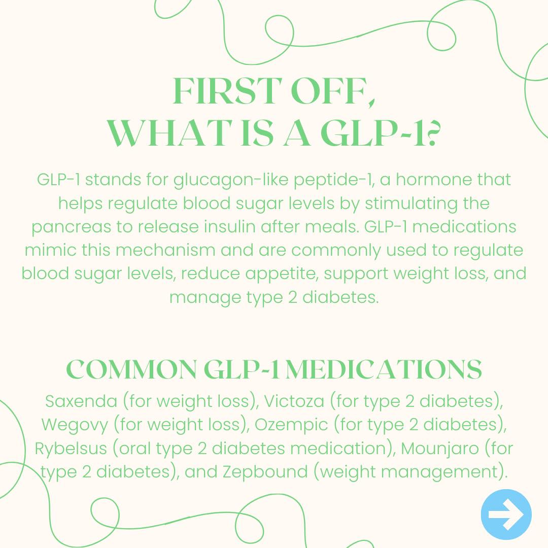 glp 1 stands for GLP-1: What actually is it? Swipe to find out what GLP-1 for, common side effects many users experience and potential nutritional challenges of taking a GLP-1 medication. See how we can What are GLP-1 agonists? #glp1