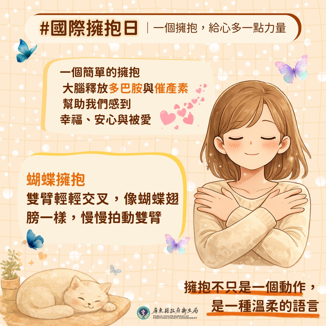 屏東縣政府衛生局 - #國際擁抱日｜一個擁抱，給心多一點力量 🤗 今天是 國際擁抱日， 你知道嗎？一個簡單的擁抱，只要 20 秒， 就能讓大腦 ...