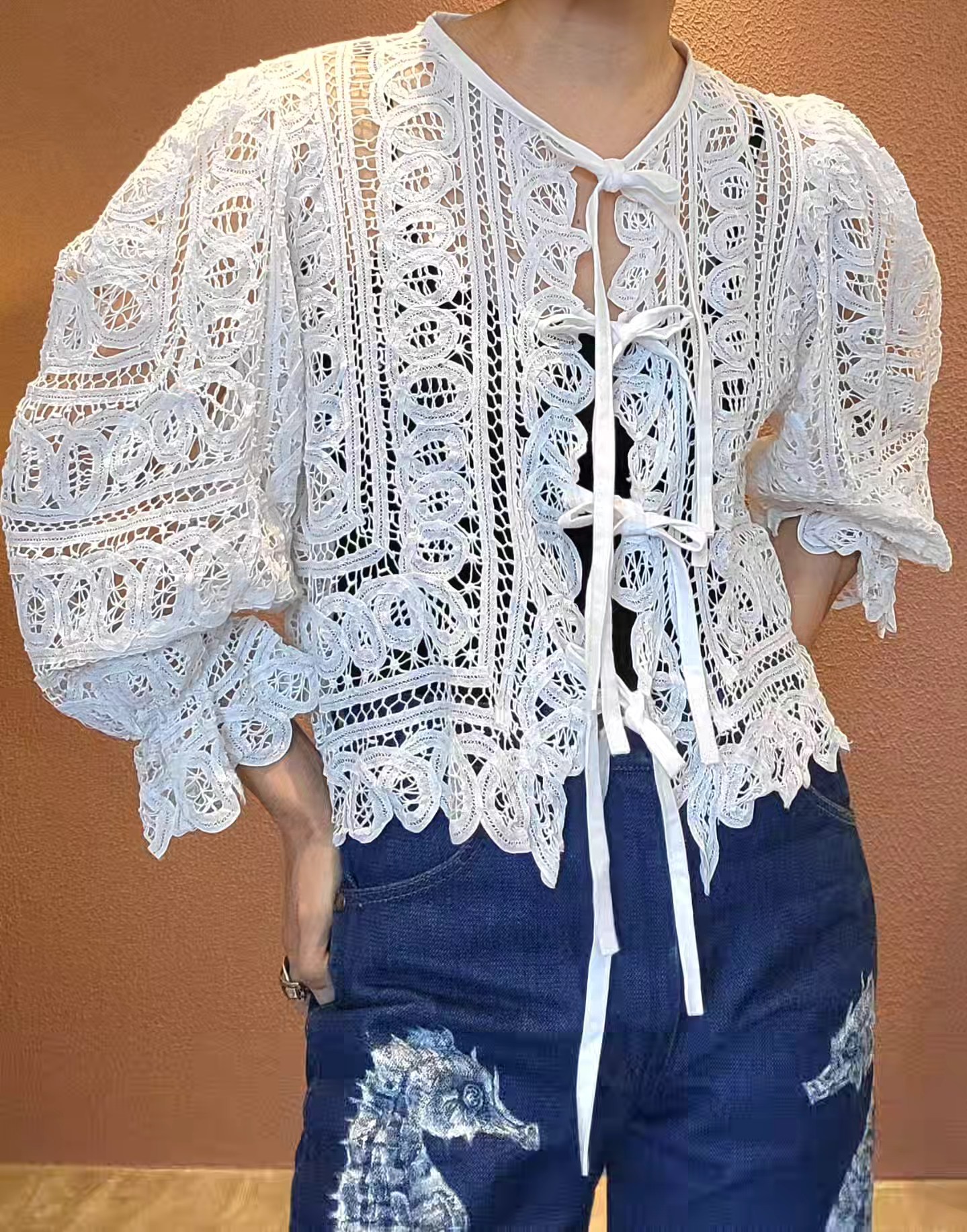 Vintage lace remake top] カットワークレースやバテンレースなど 