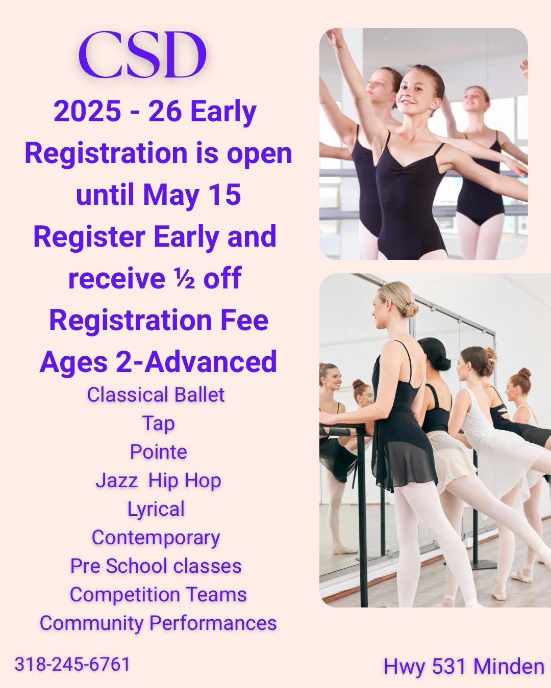 Cydni's - CSD Early 2025-26 Registration until May 15th. Register early ...