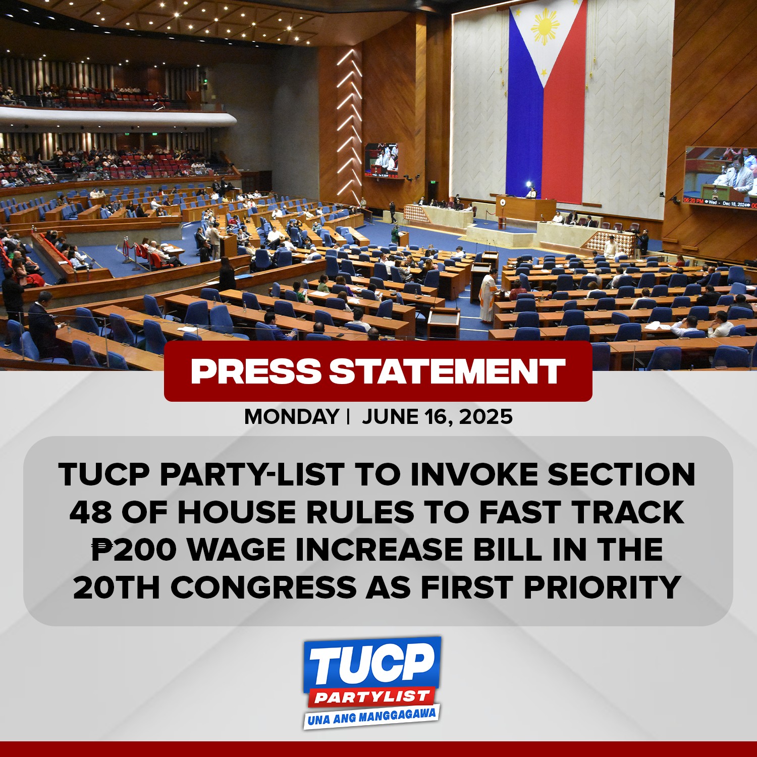 TUCP - TUCP PARTY-LIST TO INVOKE SECTION 48 OF HOUSE RULES TO FAST ...