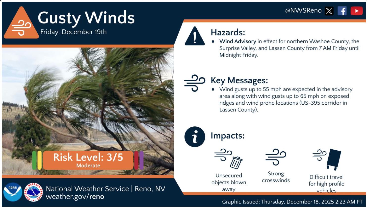US - A Wind Advisory is in effect for northern Washoe County, the ...
