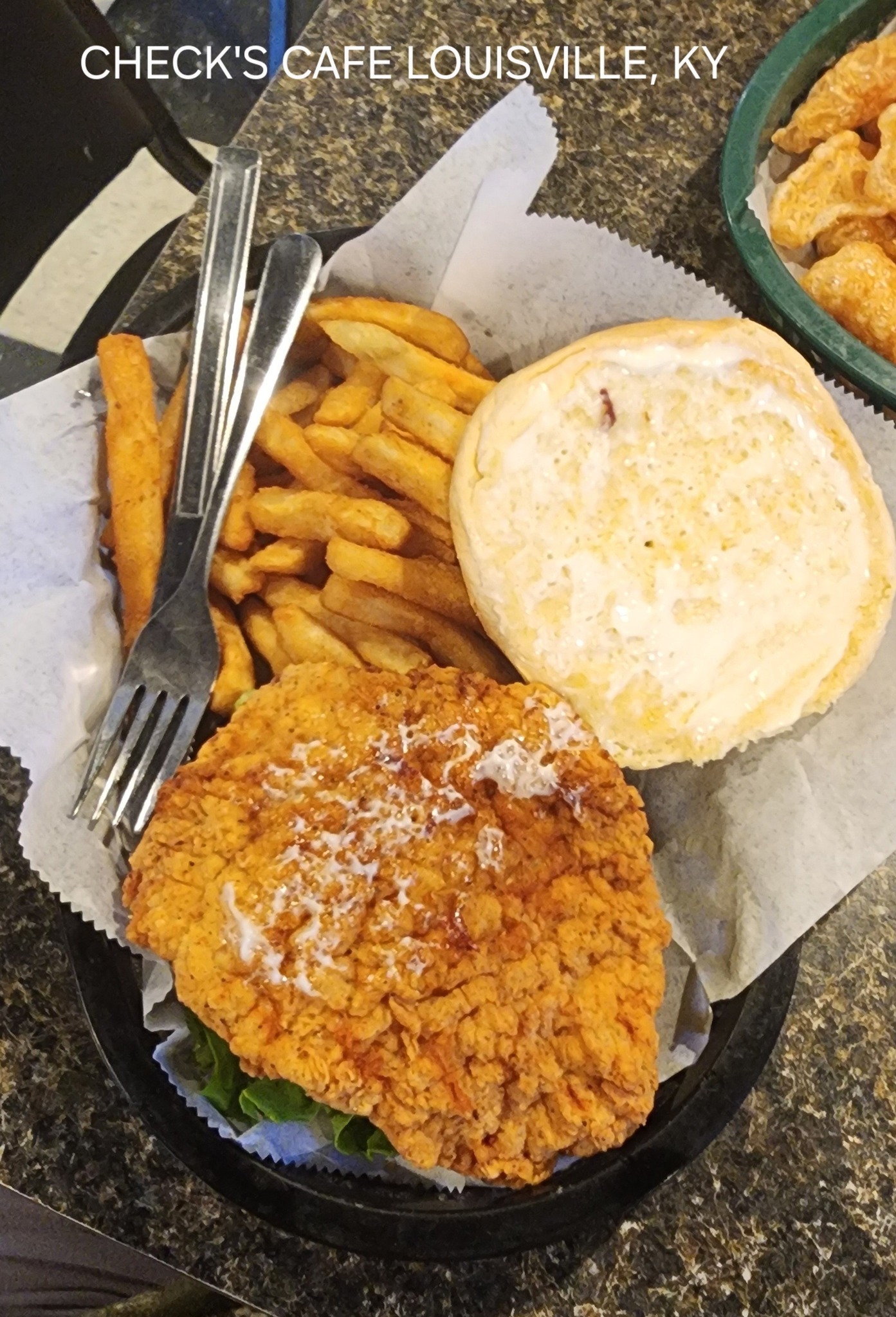 Best fried tenderloin sandwich at Check's Cafe