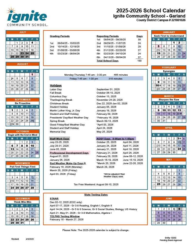 Ignite - The 2025-2026 School Calendar is here! 🎒📚 Mark your calendars ...