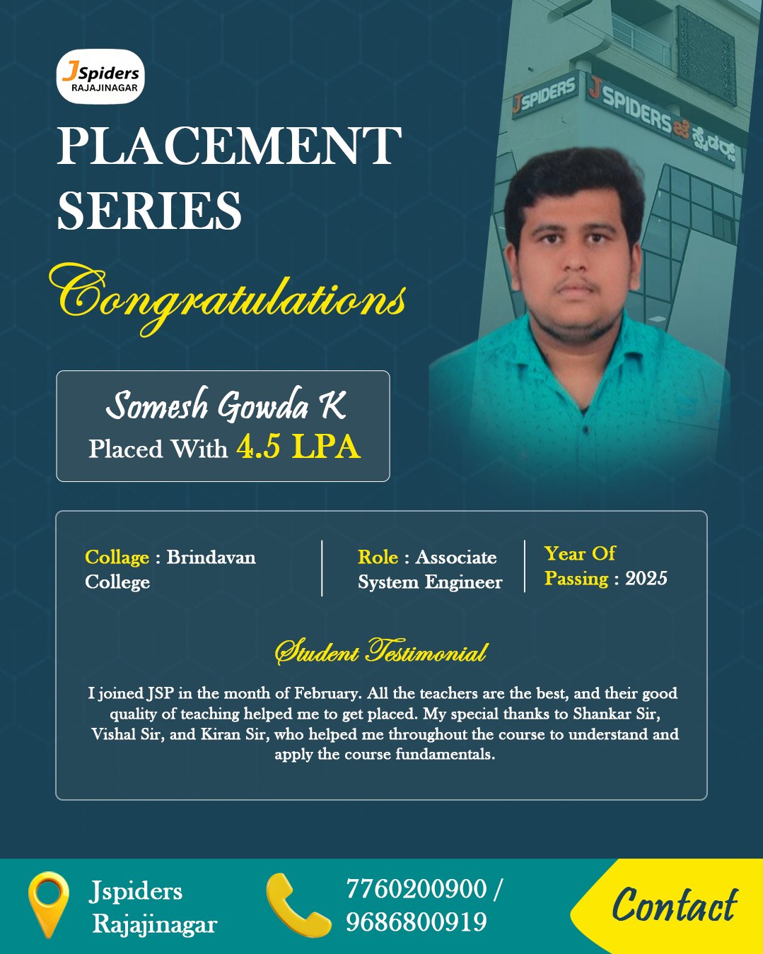 JSpiders - Congratulations & best wishes SHARANAMMA !!! @jspiders ...