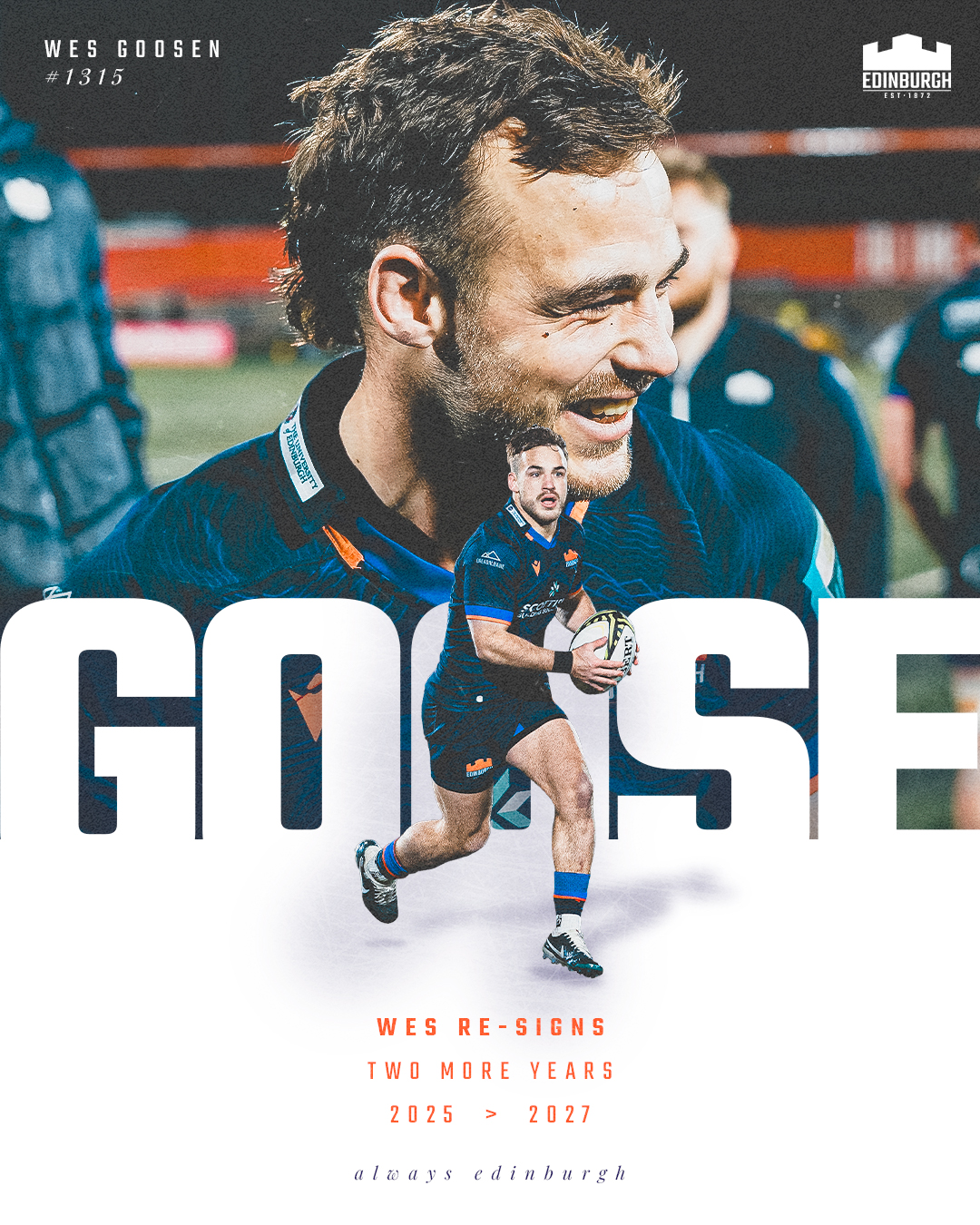 Edinburgh - ️ more years of Goose 🪿 Wes Goosen has penned a new deal to ...