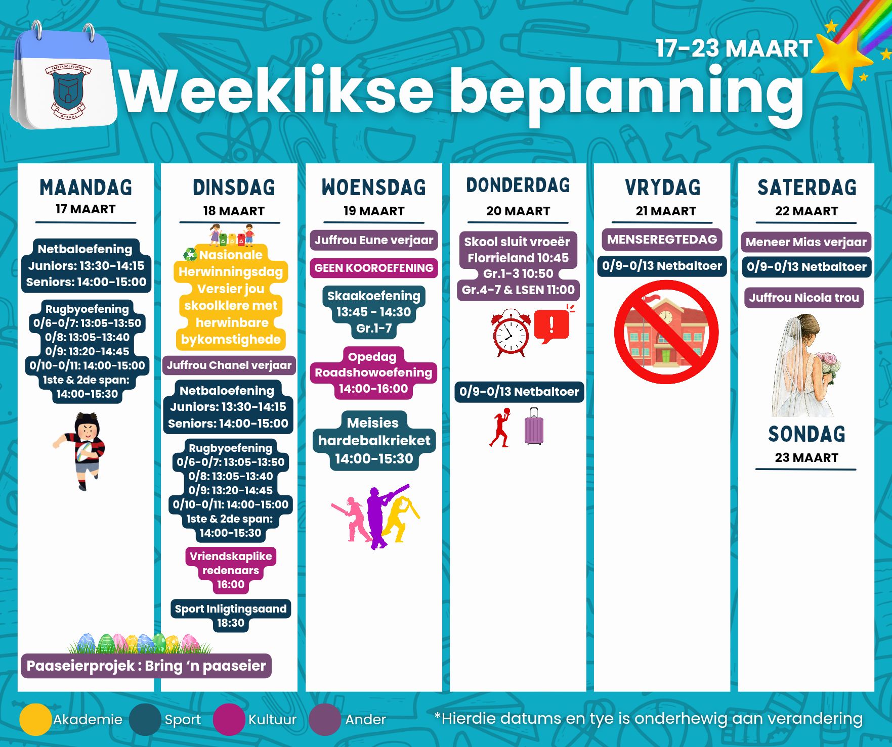 🌈 WEEKLIKSE BEPLANNING ... - Laerskool Florida Amptelik | Facebook