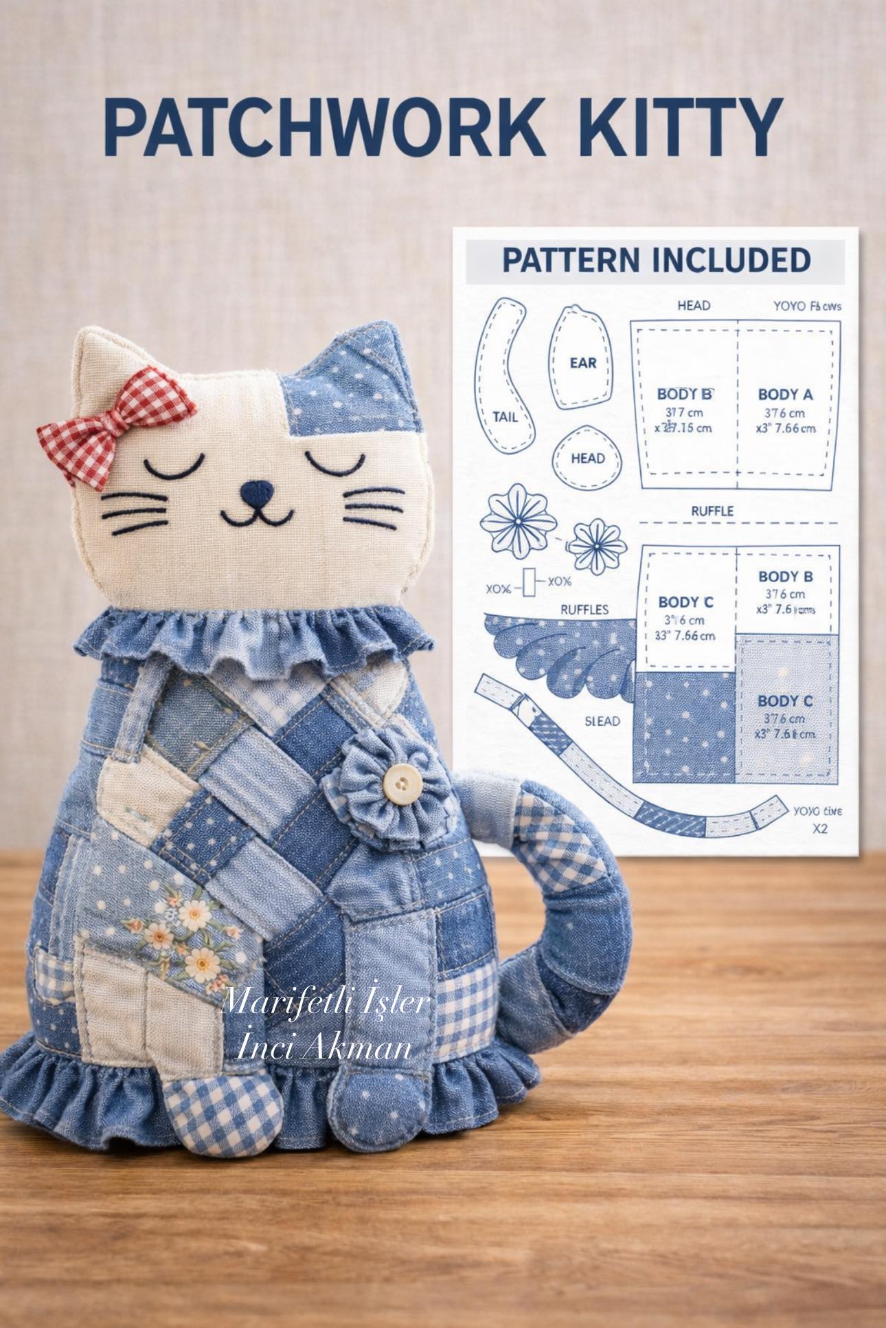 Marifetli - DIY Patchwork Cute Cat Healthy Toy or Home Decor Sewing