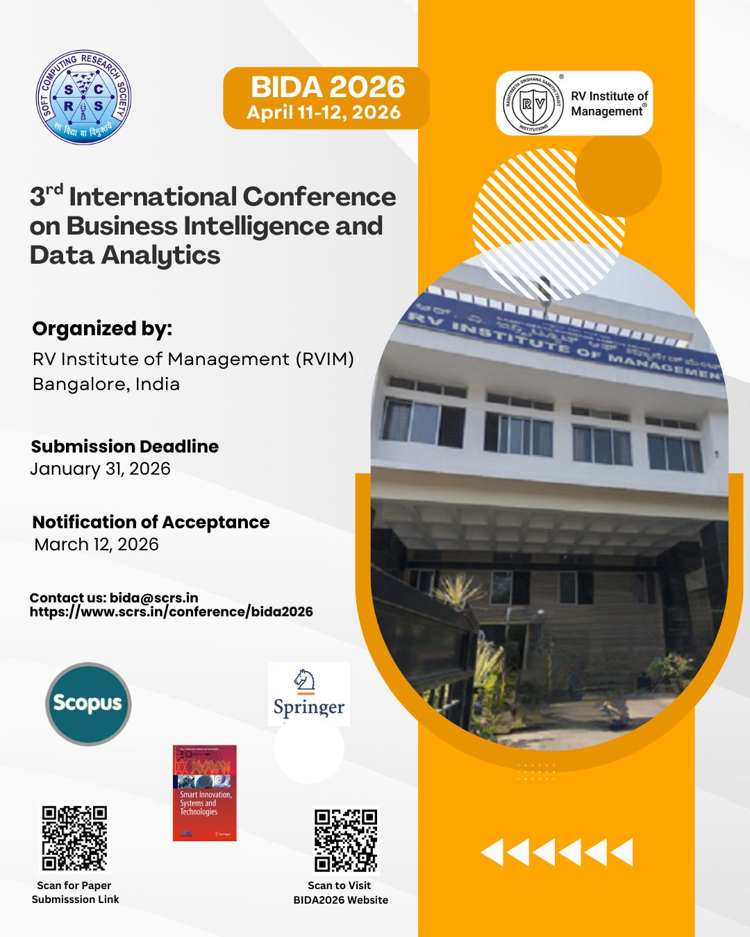 Call for Paper: BIDA 2026 RV... - Scrs SoftComputing | Facebook