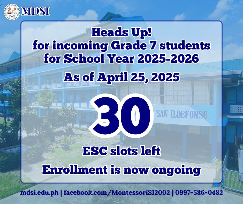 Montessori - Heads Up! For incoming Grade 7 students for the school ...