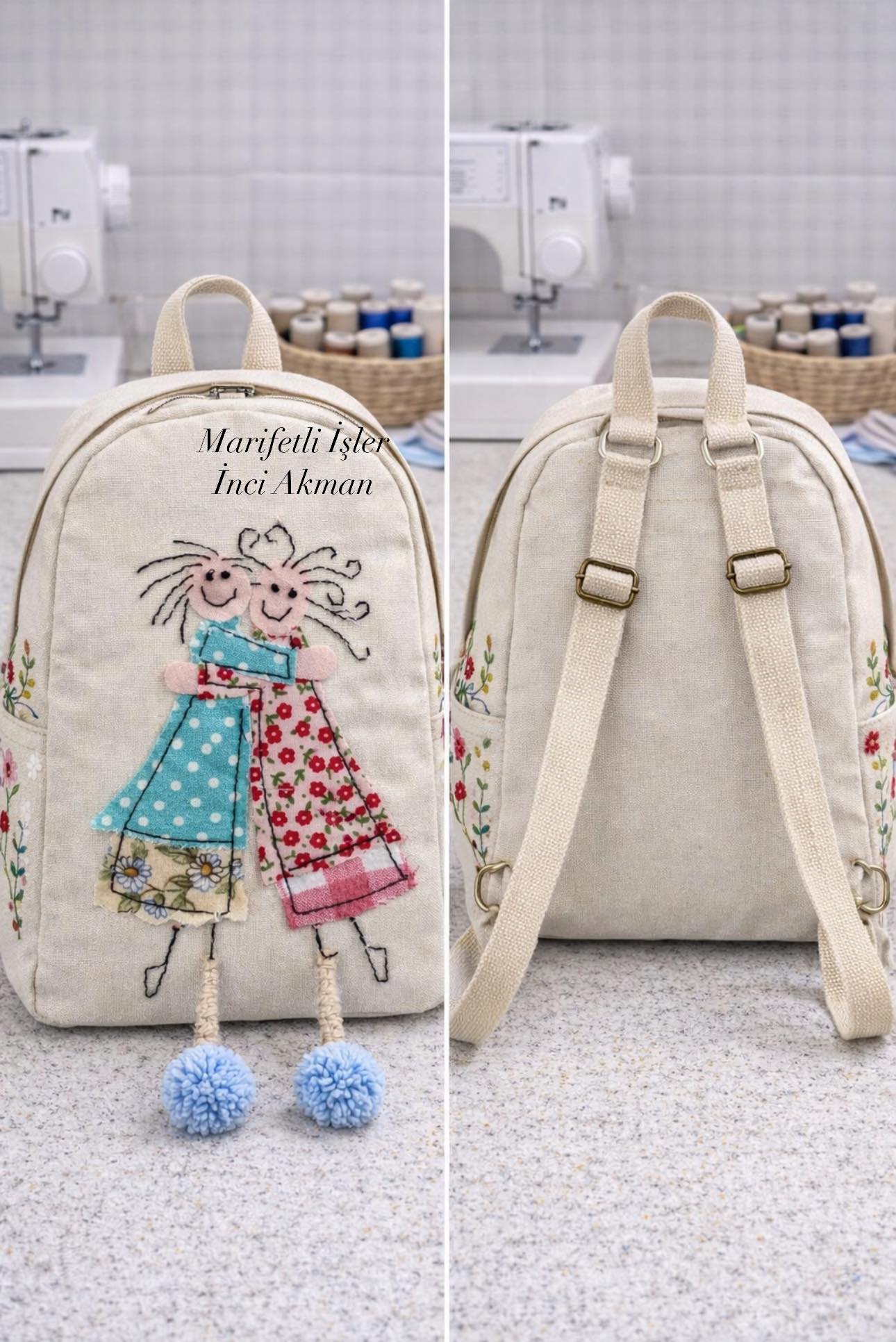 Marifetli - DIY Backpack with Romantic Themed Applique from Denim ...