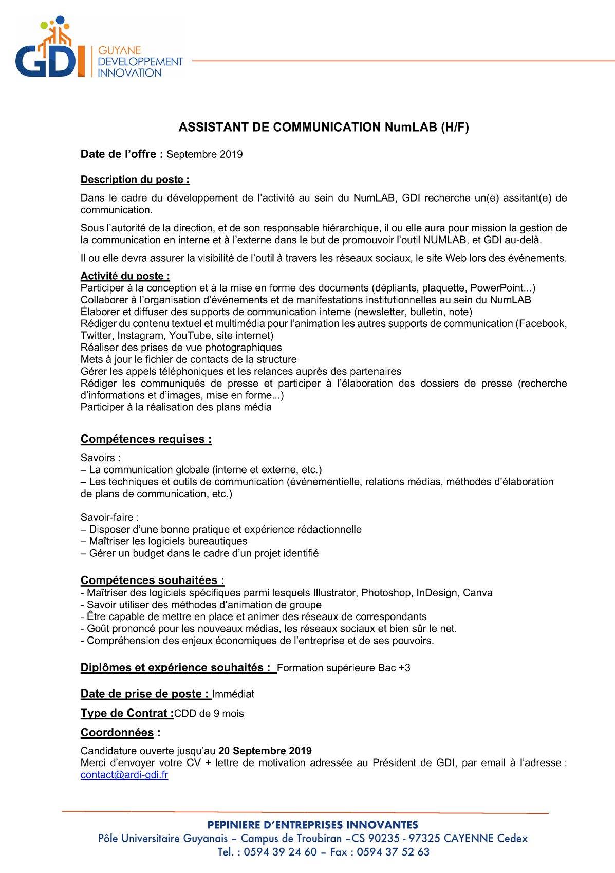 Gdi Recrute Un E Assistant E De Guyane Developpement Innovation Facebook