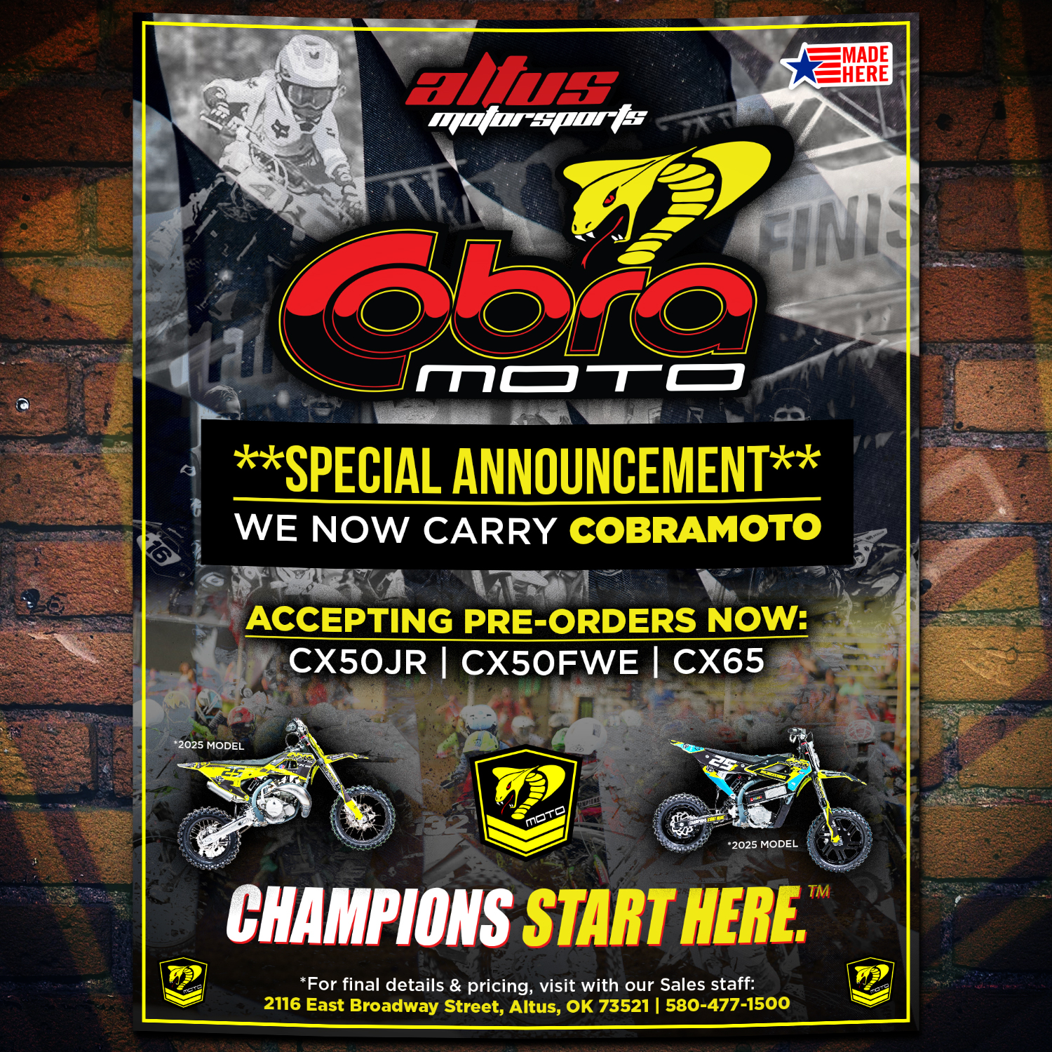 Altus - 🚨SPECIAL ANNOUNCEMENT: COBRA MOTO🚨 We are thrilled to announce ...