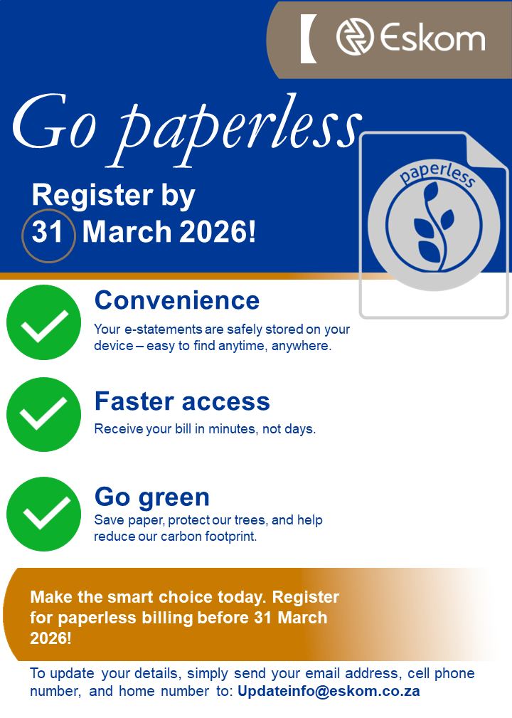 Eskom - Go paperless with Eskom! Get your bills emailed directly to you ...