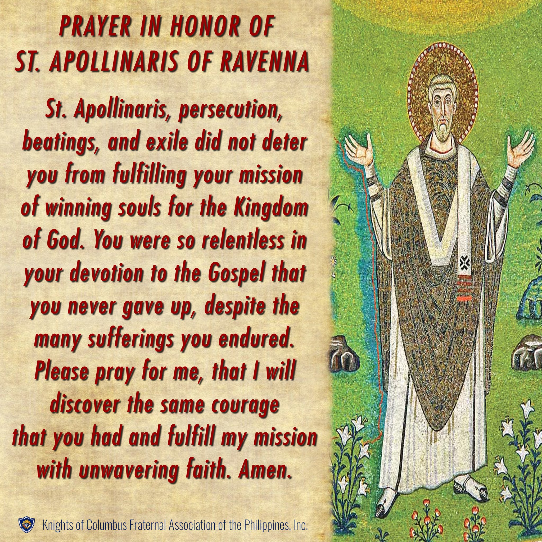Knights - Prayer in Honor of St. Apollinaris of Ravenna St. Apollinaris ...