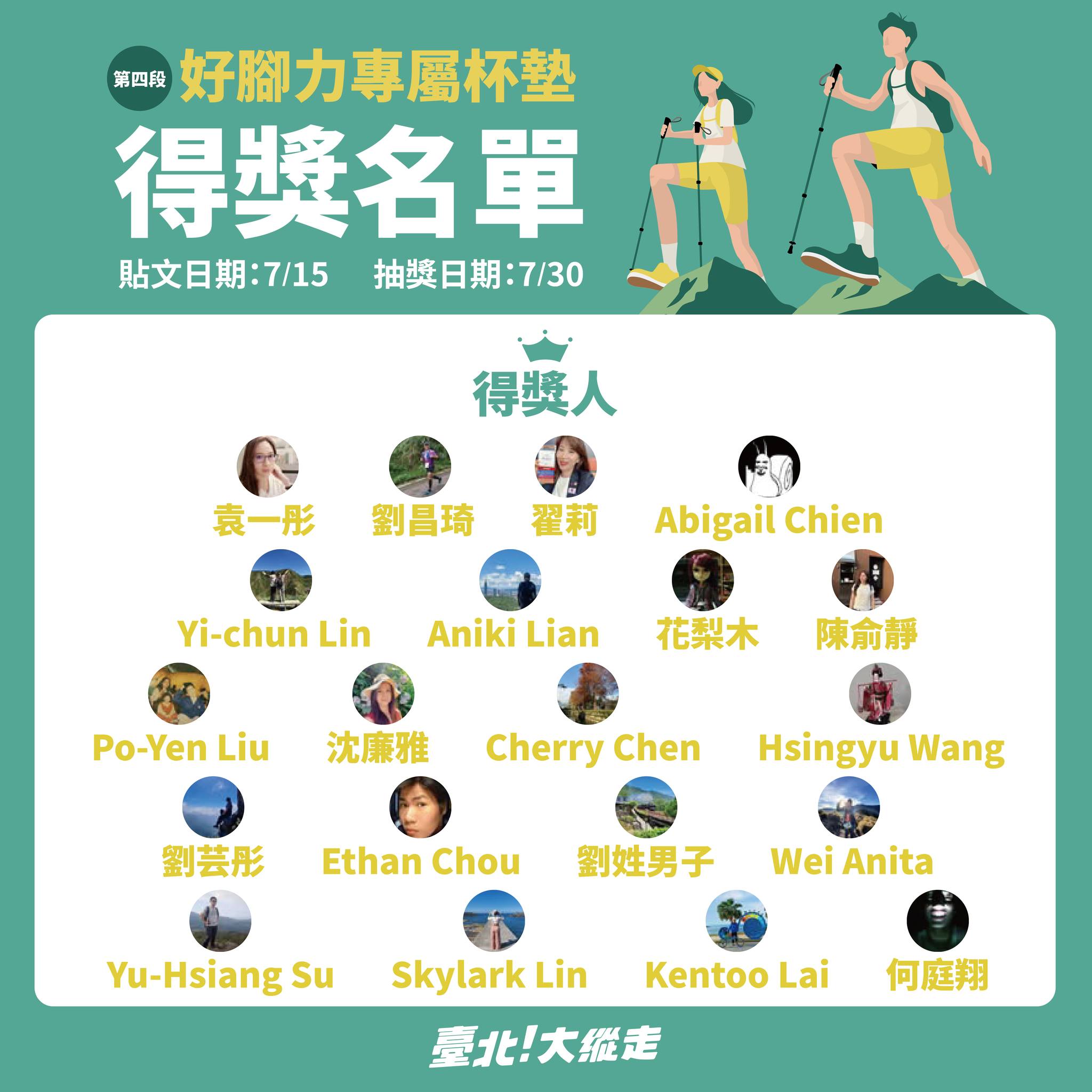 臺北大縱走 - 🥳 #走山語錄 得獎名單出爐！ 📣「來來來～終於要公布這次抽中 #大縱走杯墊 的幸運走友啦！」... | Facebook