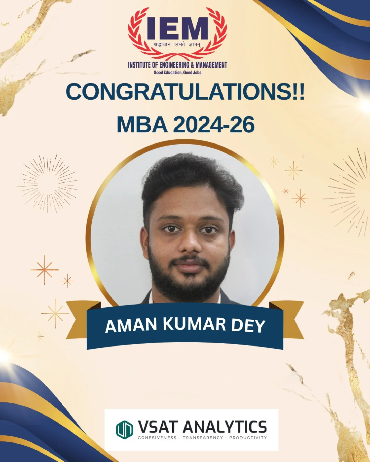 Institute - 🎉 Heartiest Congratulations to Aman Kumar Dey! 🎓 We are ...
