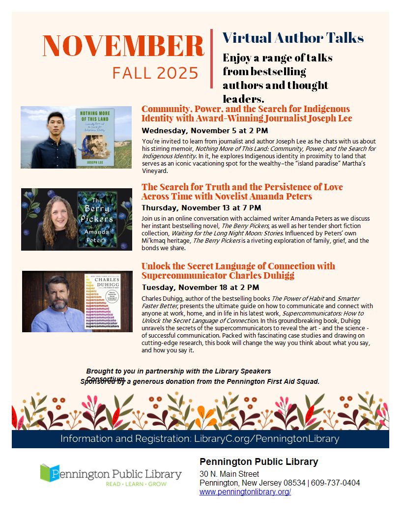 November 2025 Author Talks... - Pennington Public Library NJ | Facebook