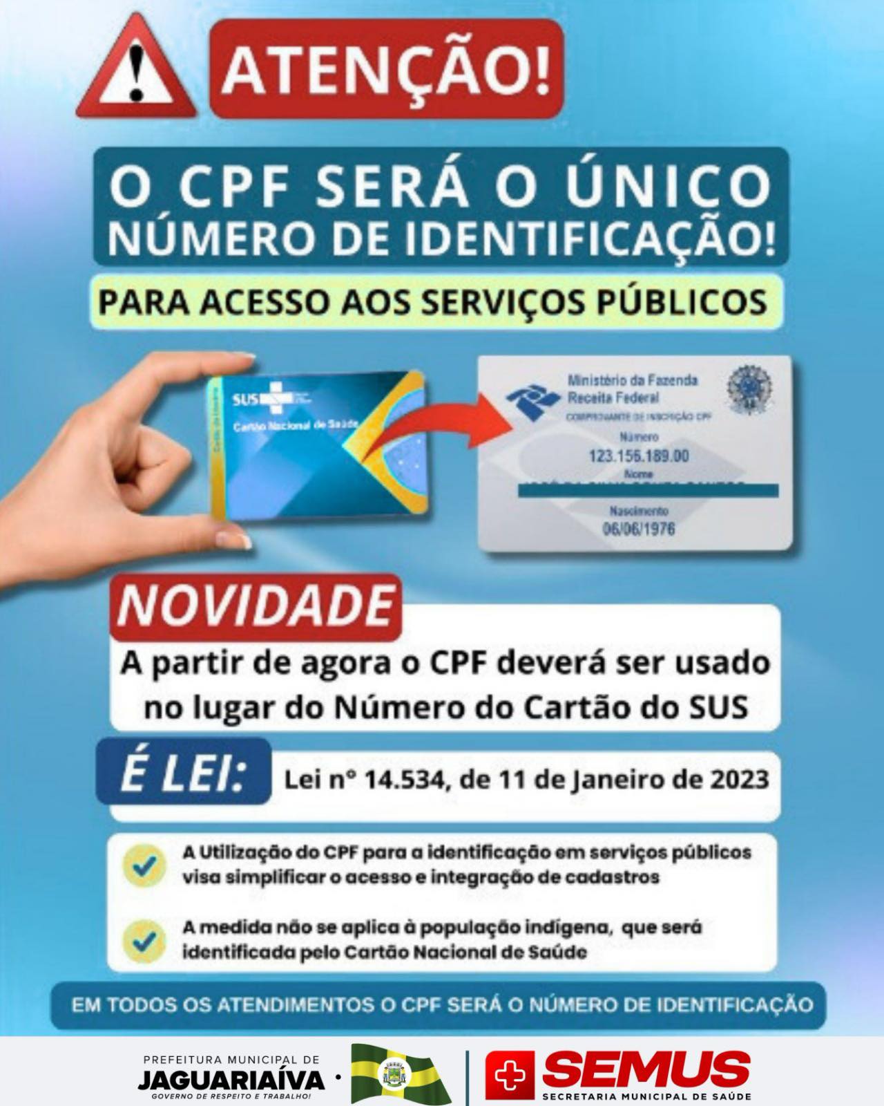 Prefeitura - 📣 CPF passa a ser único documento para atendimentos de ...