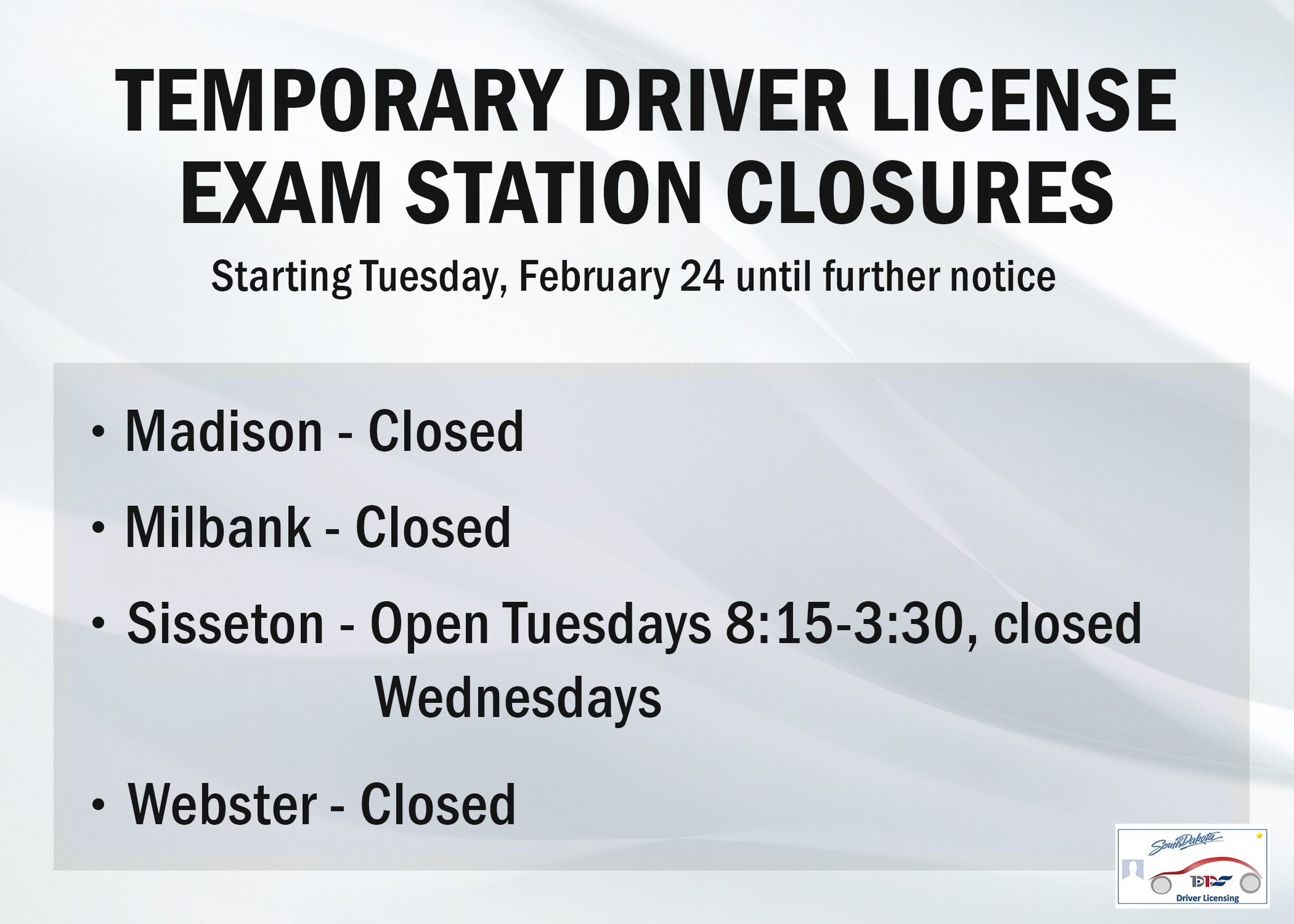 South - Due to a staffing shortage, the following Driver Licensing ...