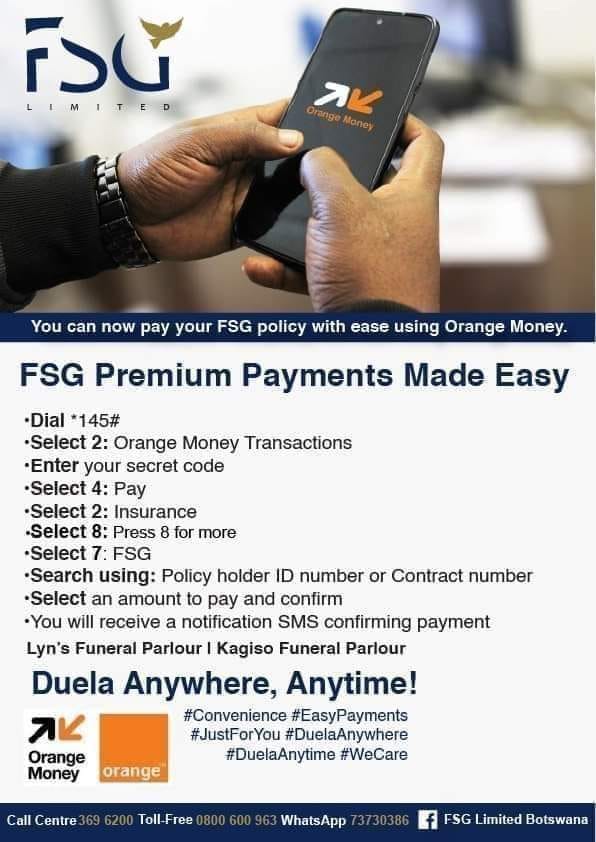 Pay your FSG policy using Orange... - FSG Limited Botswana | Facebook
