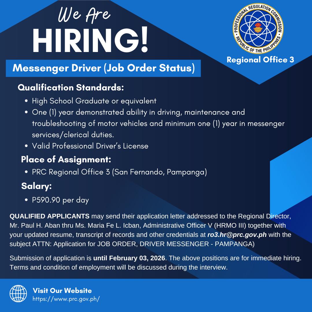 𝙒𝙀 𝘼𝙍𝙀 𝙃𝙄𝙍𝙄𝙉𝙂!... - PRC Region III - San Fernando City | Facebook