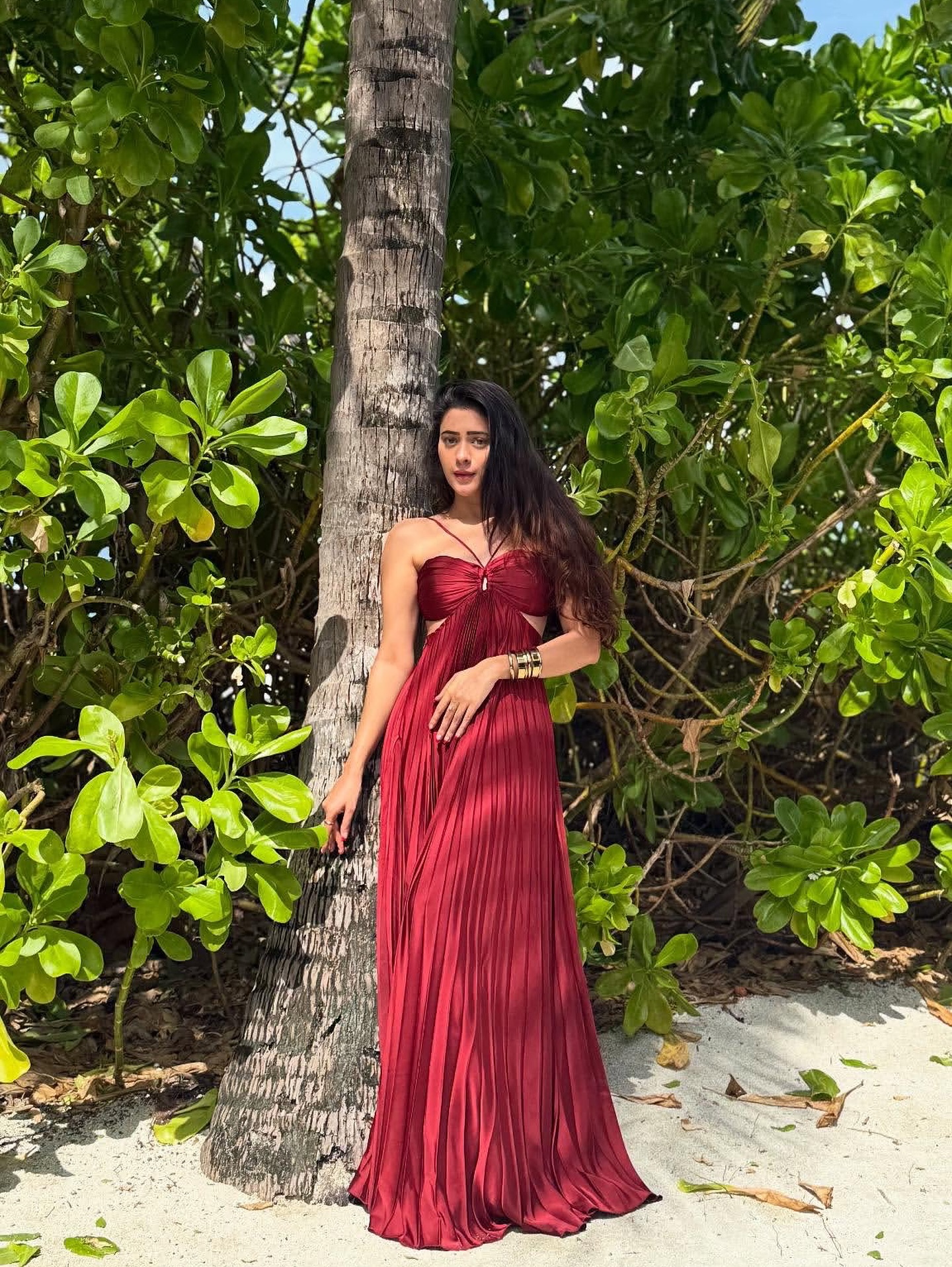 flowy dress from the islands island life is best life🌴🦋☀️🌺🌈 @hibanawab wearing our Hay Luxe Pleated Maxi Dress💋 Comment 'link' for details. (Island girl aesthetic, island girl vibes, island style, island girl fashion, luxe lady dress for special occasion