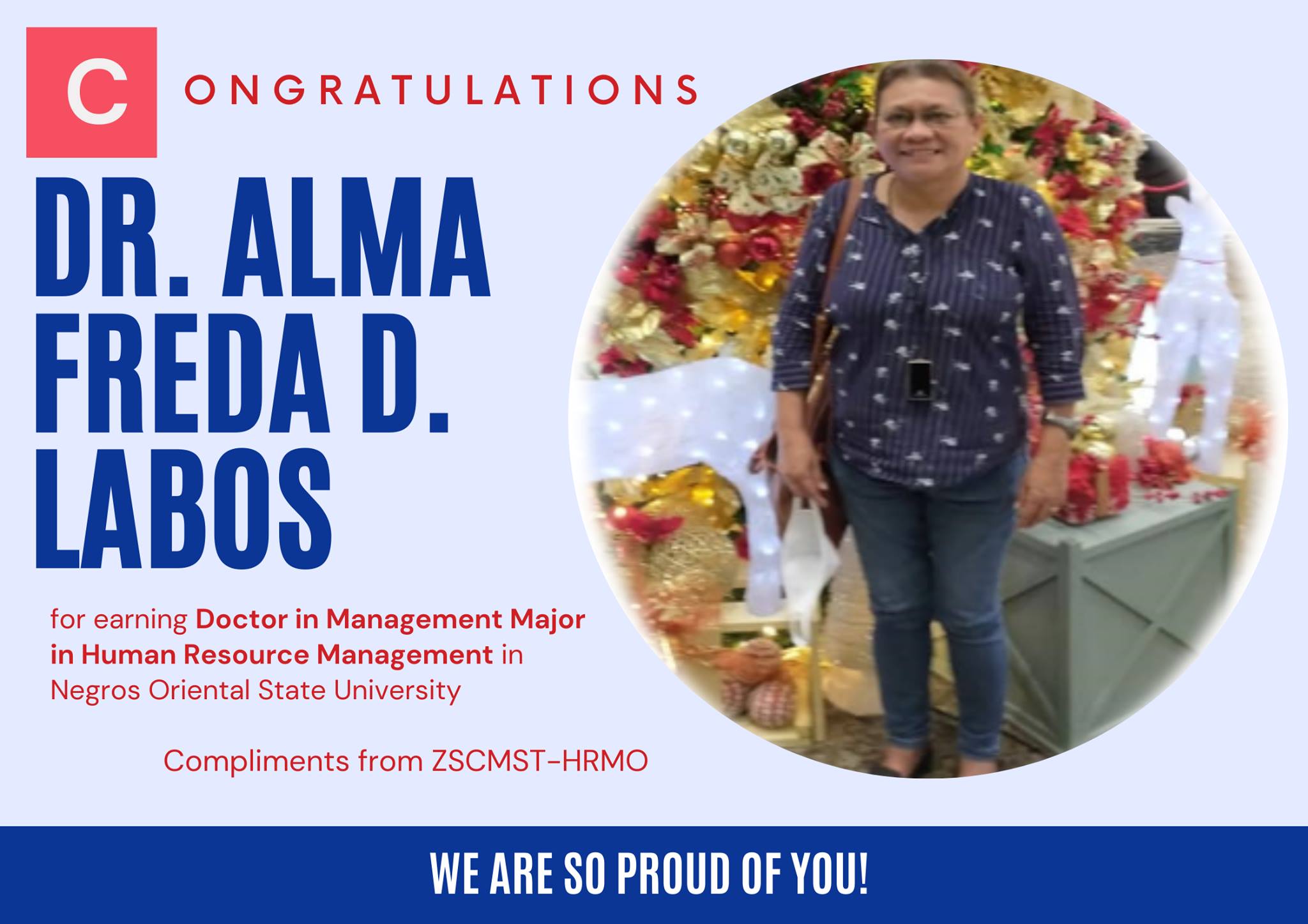 Zscmst HRMO - Congratulations, Dr. Alma Freda Labos