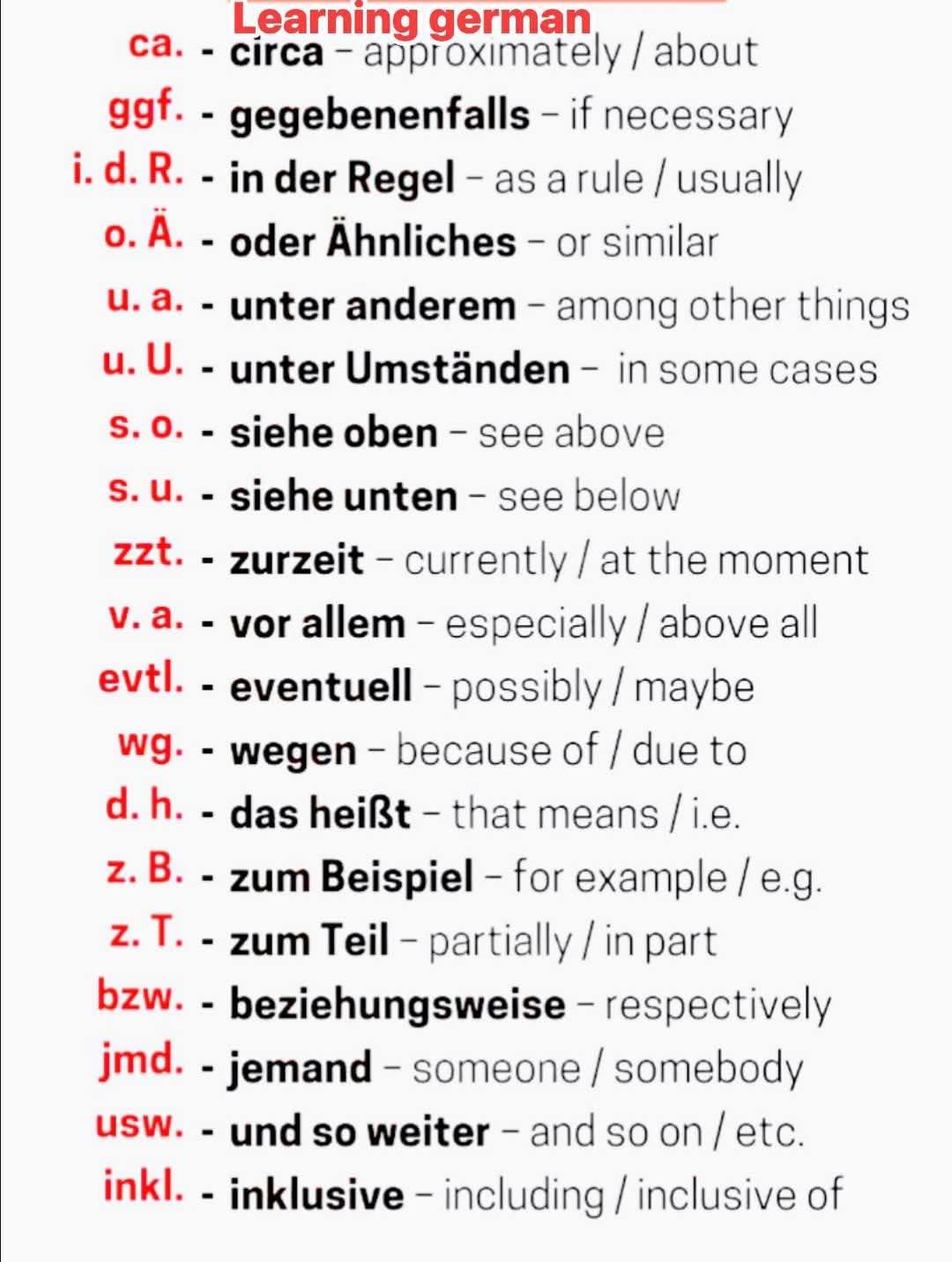 s.u. -siehe unten- zzt. Learning german, ca. -circa- approximately ...