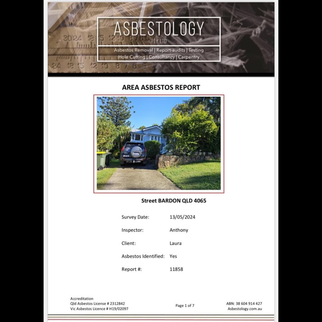 Asbestology - Asbestos Area Audit Inspection Report... | Facebook