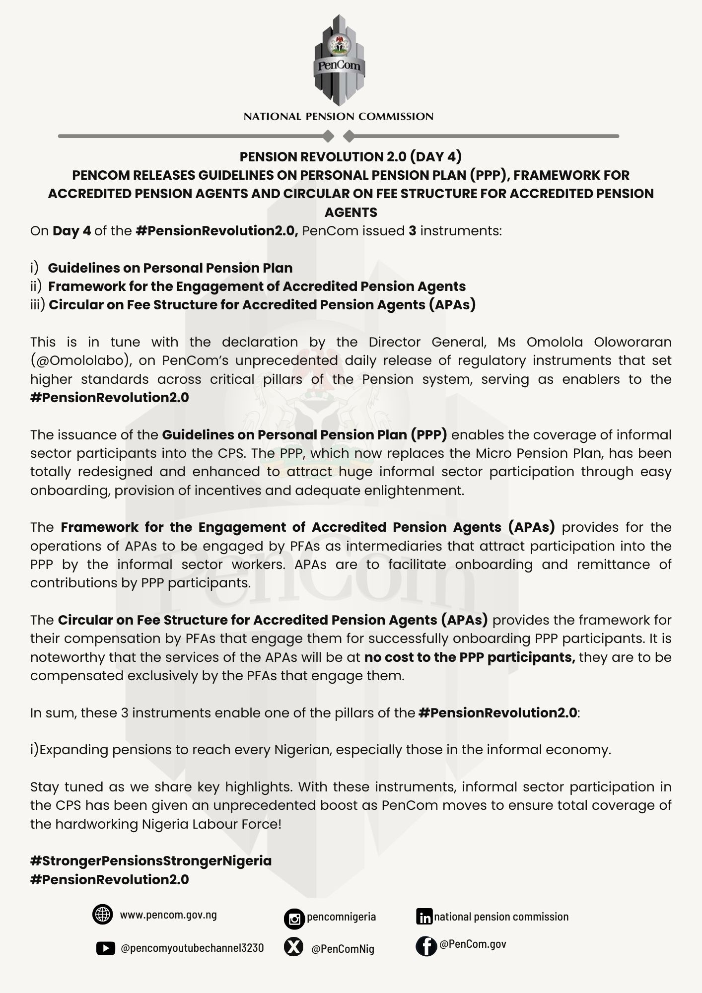 Pencom Releases Guidelines... - National Pension Commission | Facebook