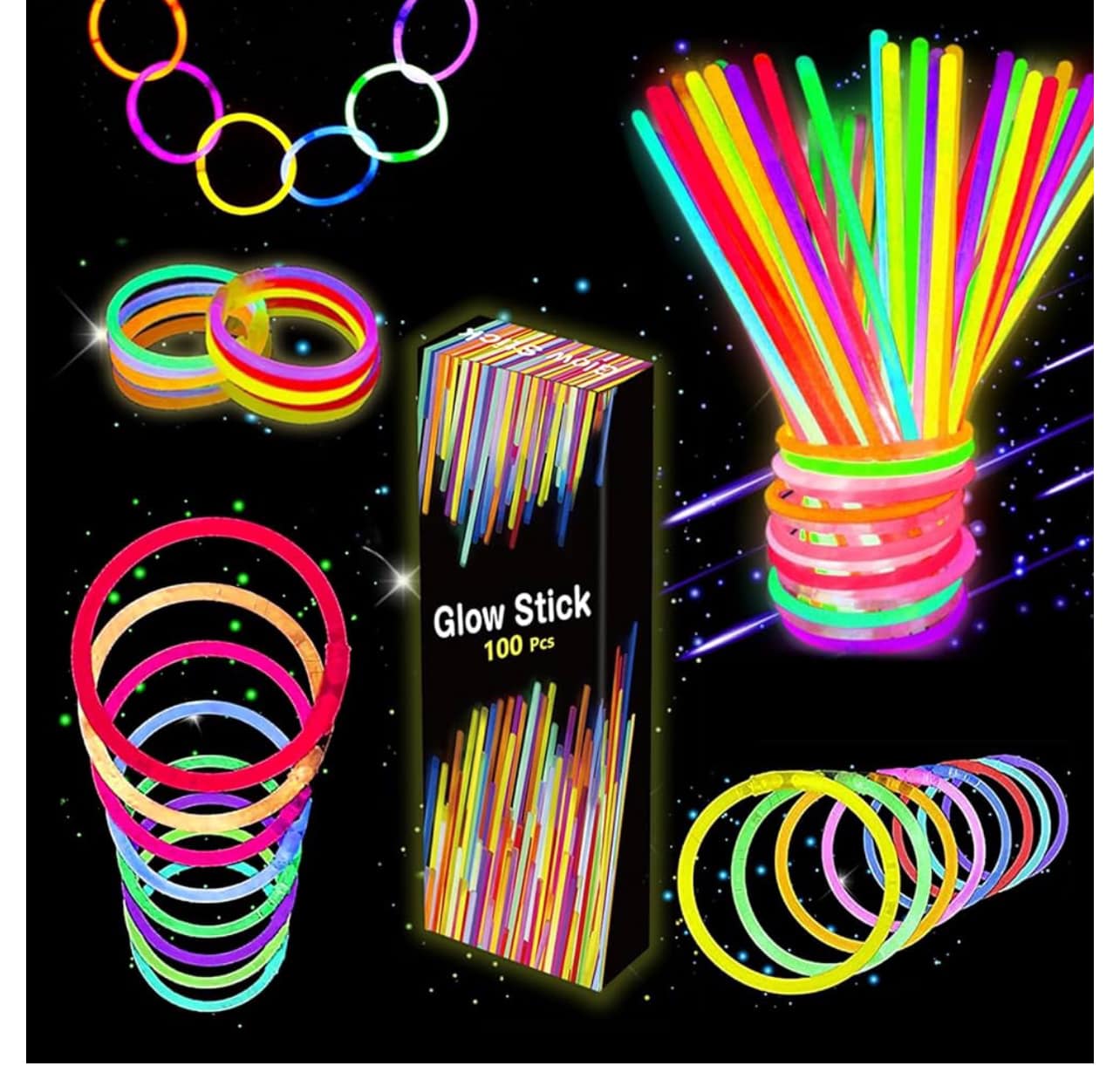 HenfuME 100 Pièces Bâtons Lumineux Fluorescents Avec Bracelets Et Connecteurs - Pack Fête