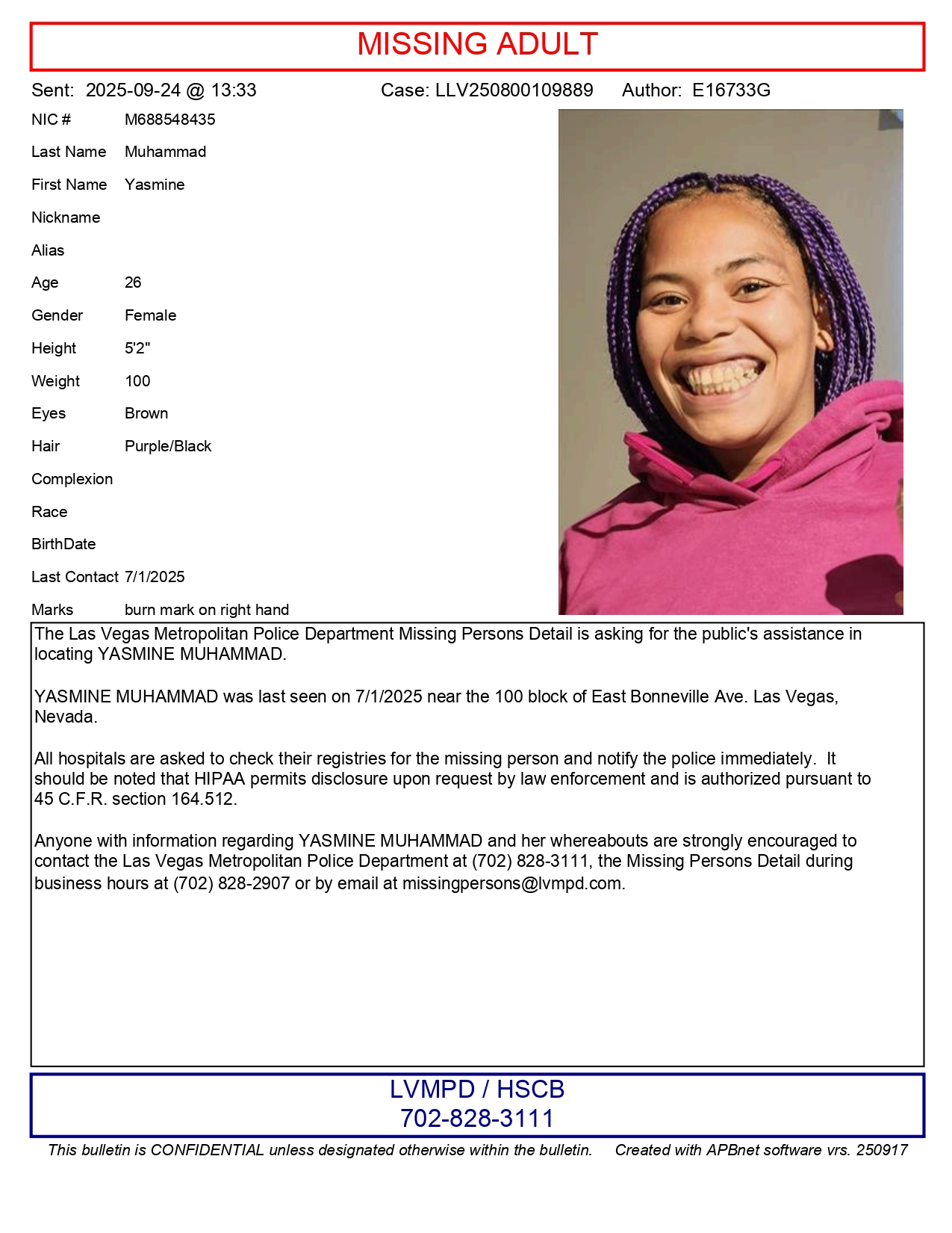 Red - ***Missing Adult*** Have you seen 26-year-old Yasmine Muhammad ...