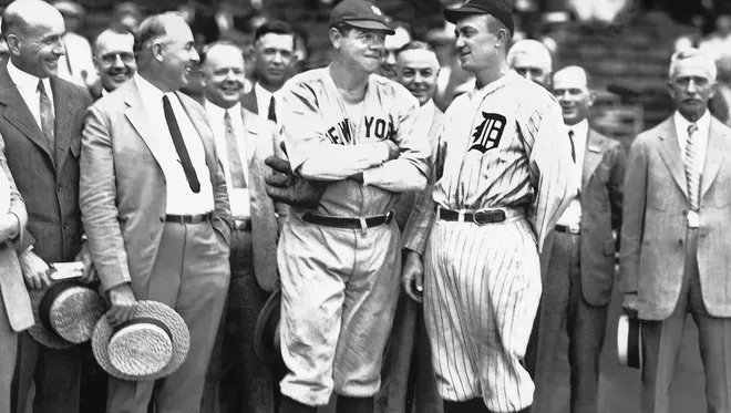 Baseball - Babe Ruth with Ty Cobb, June 13, 1924. Despite their smiles ...