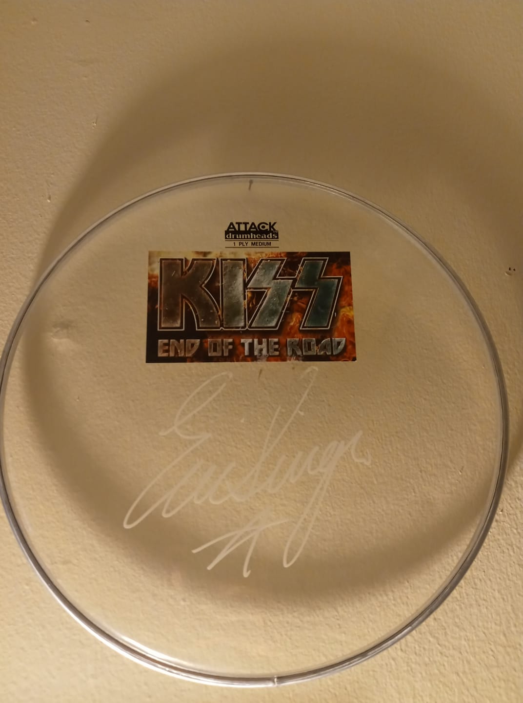 Kiss Eric Singer Signed Drum Head Autograph for Sale