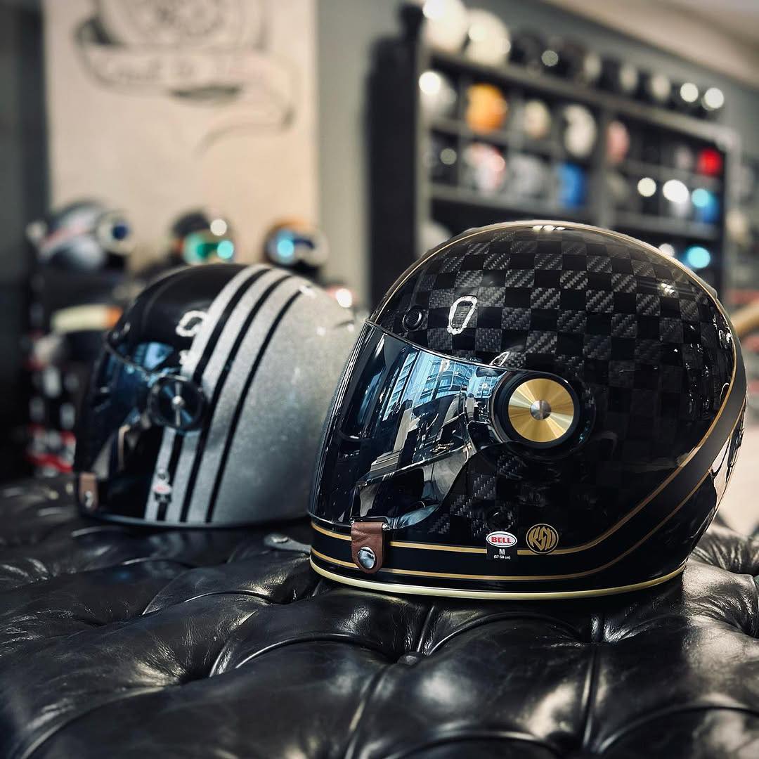 bell bullitt helmet retro metallic titanium  Black Hills Moto shaped aftermarket shields Bell  RSD Bullitt Carbon