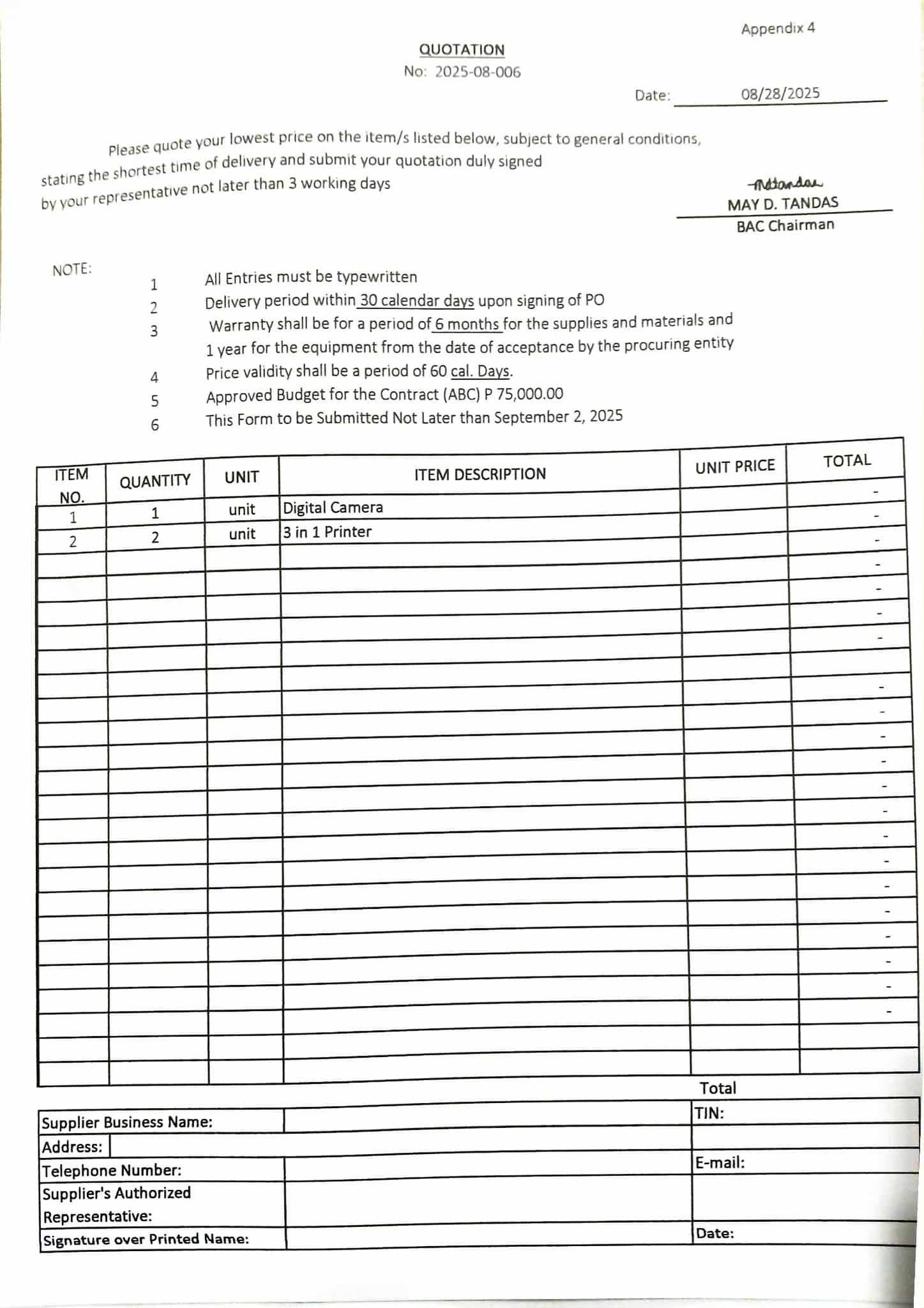 DepEd - Good day! Request for Quotation (Camera for Journalism ...