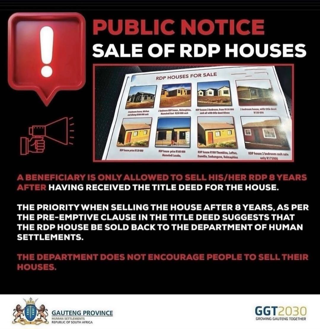 🚨 Public Notice... - Gauteng Department of Human Settlements | Facebook