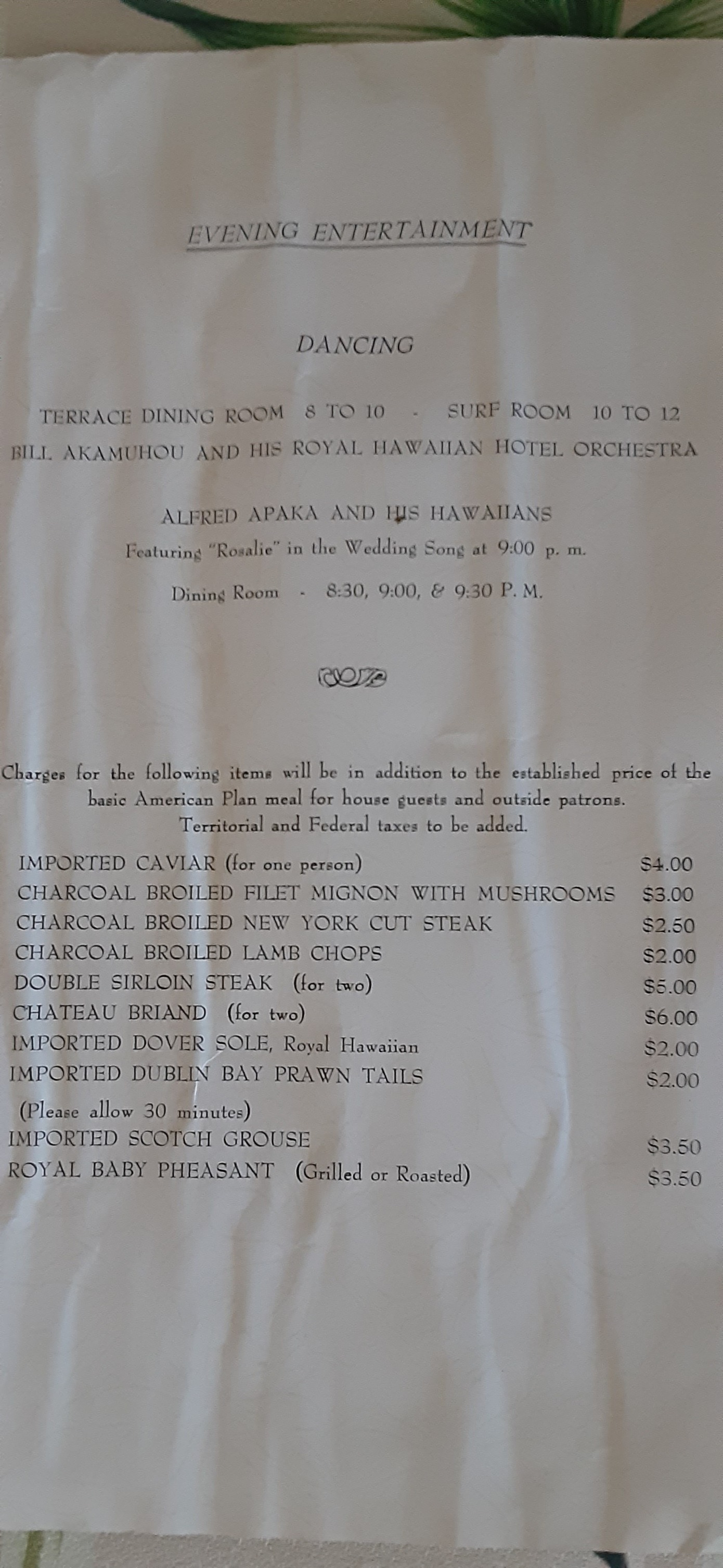 Found this ROYAL HAWAIIAN HOTEL MENU in mo collection..