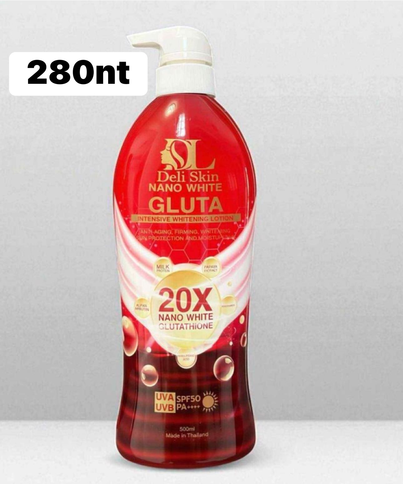 lotion l glutathione dari korea Deli Skin 20x Nano White SPF 50, PA++++ Flavor:20 Packets of Watermelon powered ingredients Evens texture Pentadecapeptide Arginate (PDA) - Healthy Aging