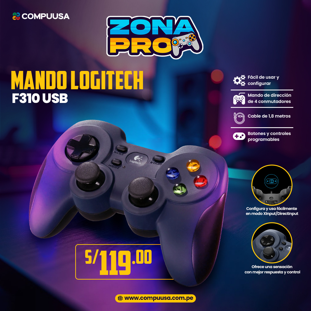 Compuusa - 🎮 El control clásico que nunca falla El Logitech F310 USB ...