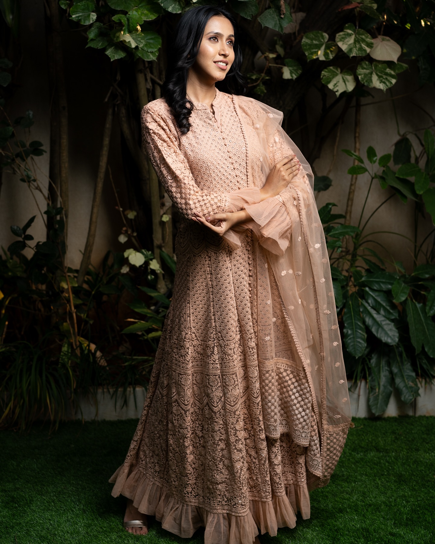 Ravina - A stunning salmon pink floor-length gown crafted... | Facebook