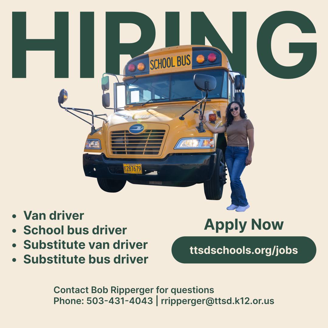 TTSD Schools - We're hiring! - Van driver - School bus... | Facebook