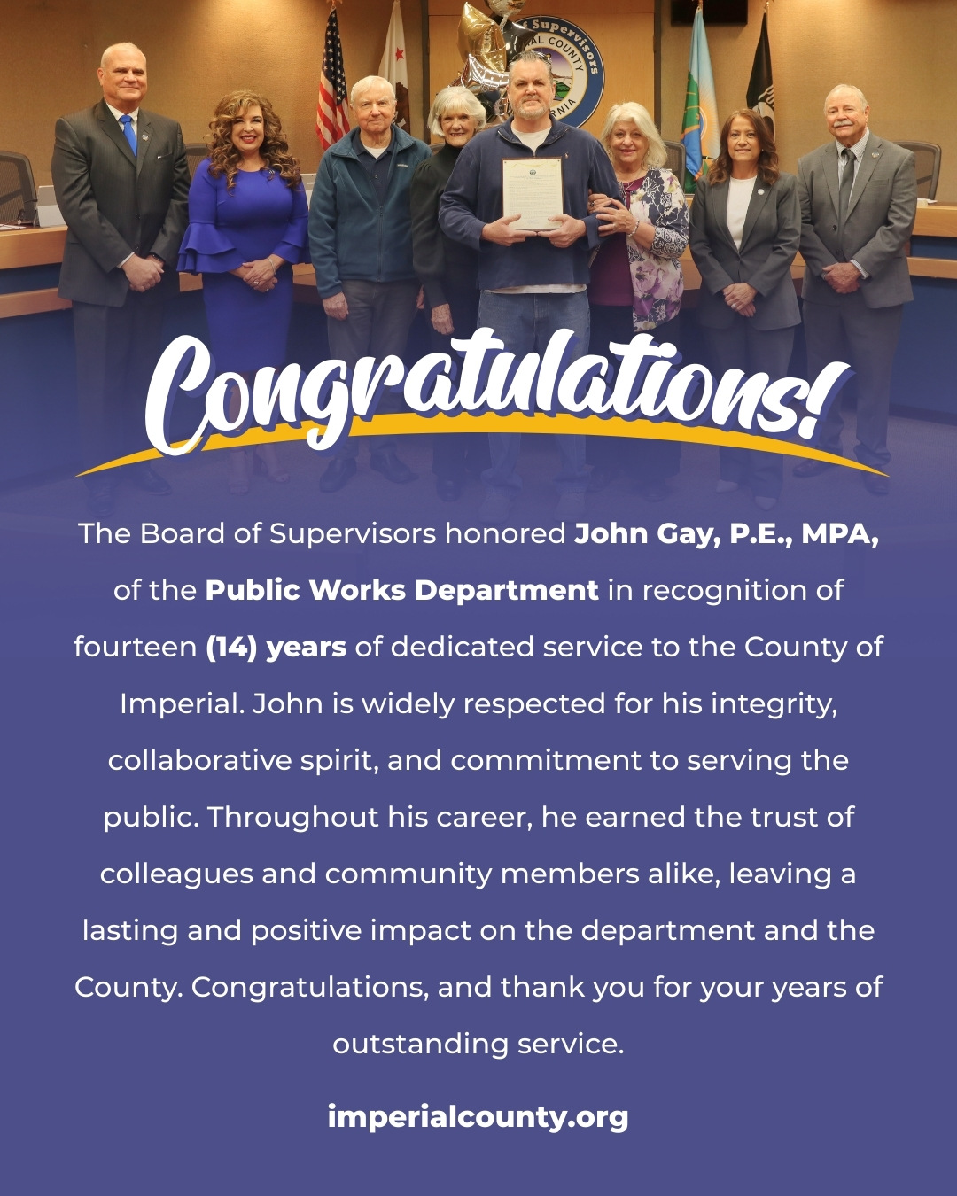 The Board of Supervisors honored John... - County of Imperial | Facebook