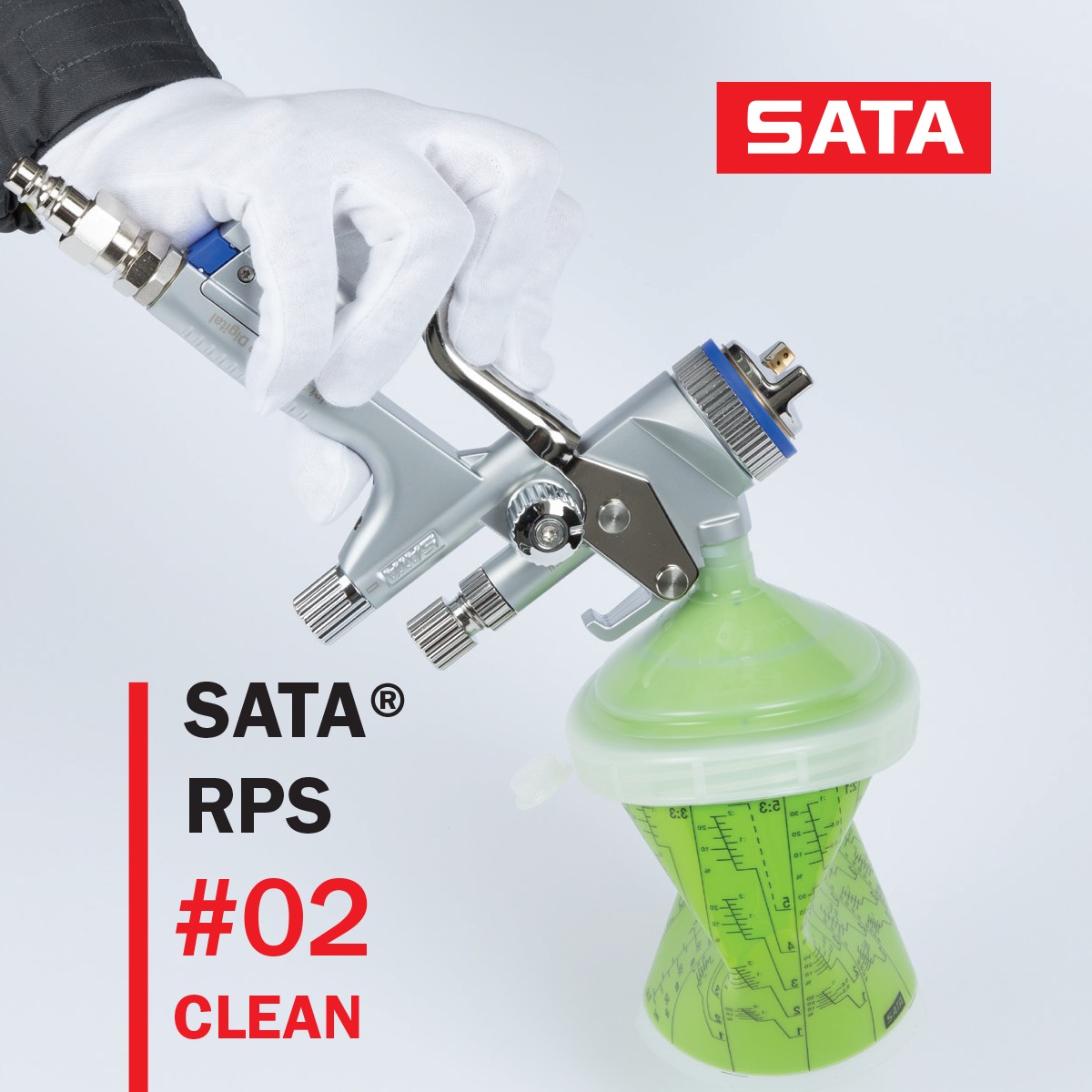 SATA - #02 Clean With SATA RPS, removing the cup from the spray gun ...