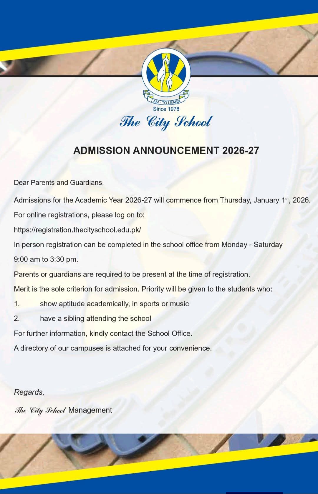 The City - 📢 ADMISSIONS OPEN – Academic Year 2026–27 The City School is ...