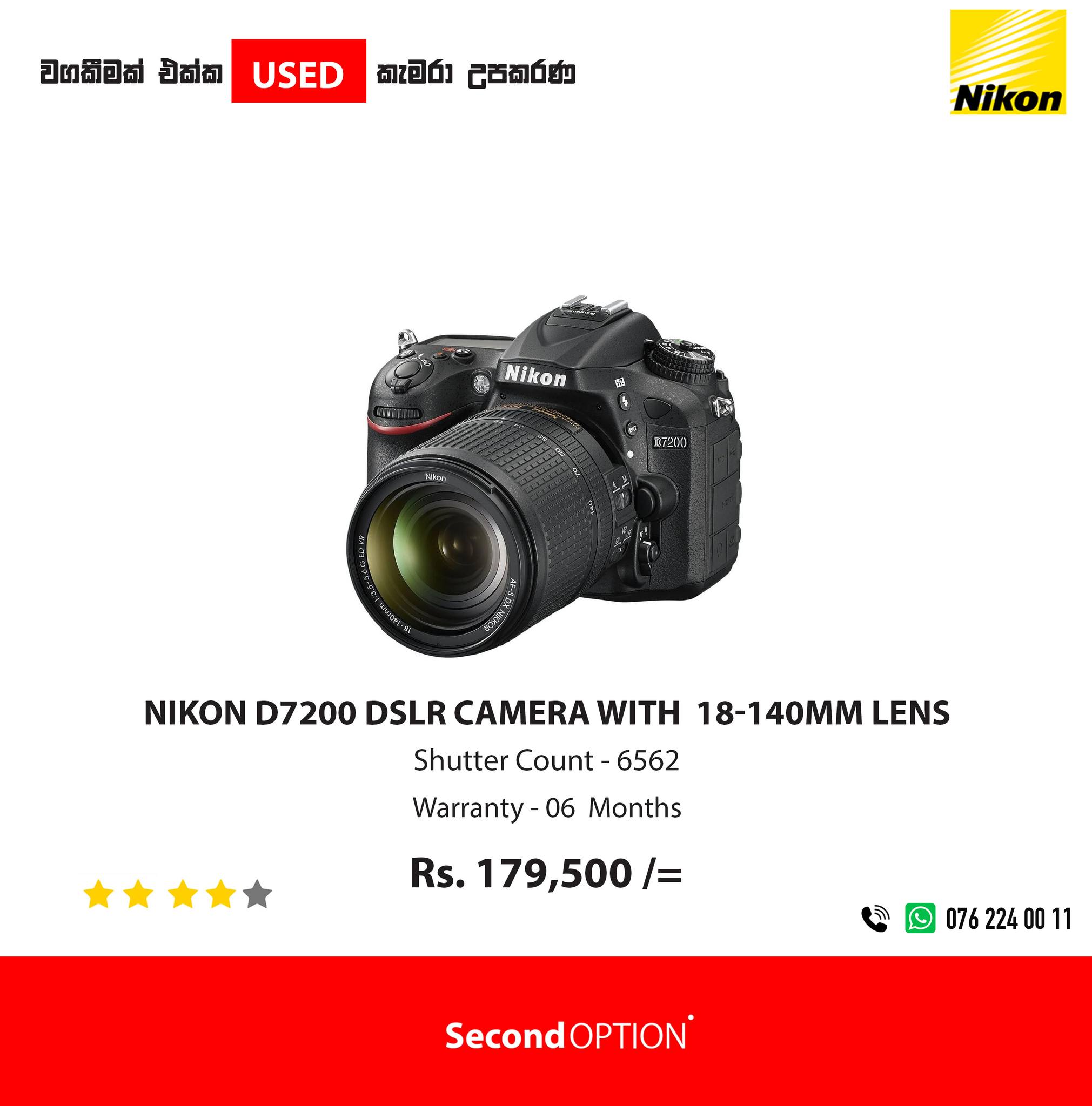 Nikon D7200 DSLR Camera with 18-140mm Lens Shutter Count - 6562