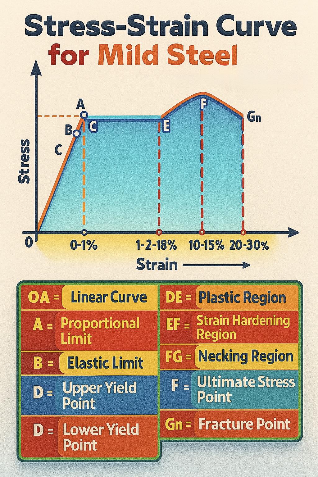 Gate Metallurgy - Stress Strain diagram of Mild Steel... | Facebook